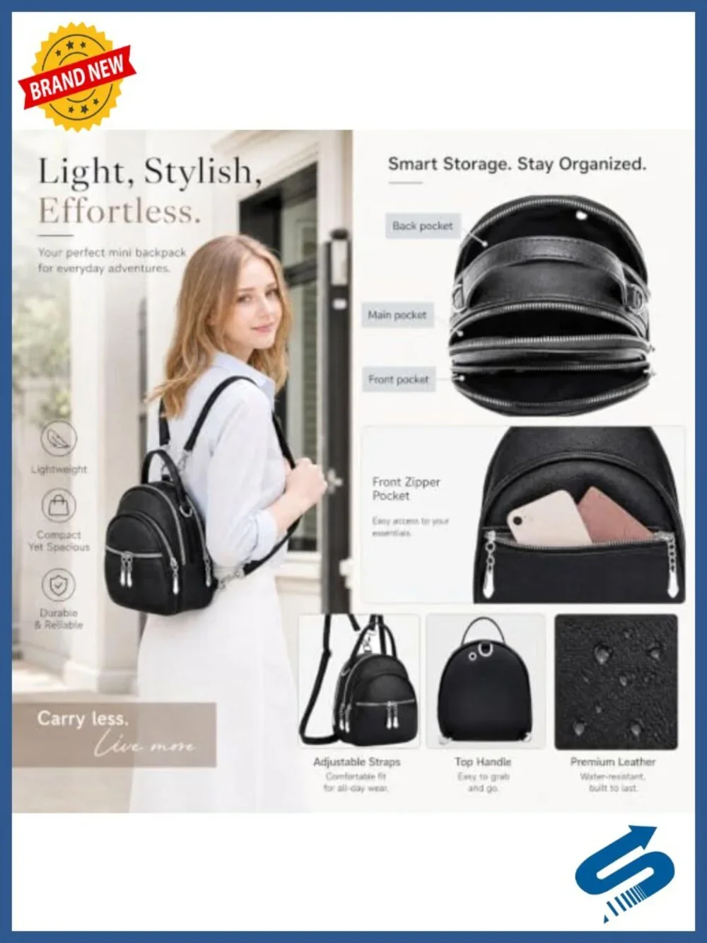 Convertible PU Leather Backpack Purse with Detachable Strap